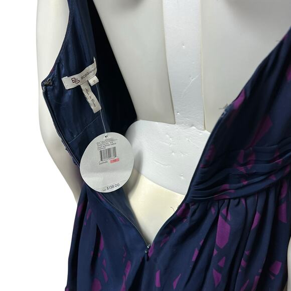 BCBG Generation Navy Purple Abstract Print V-Neck Dress, Size 10 - Picture 14 of 14
